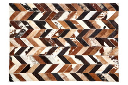 Luxury Large Brown Genuine Cowhide Leather Chevron Patchwork Rug 160cm x 230cm