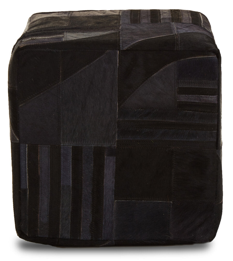 Black And Grey Deco Hair on Leather Pouffe