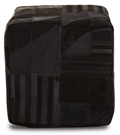 Black And Grey Deco Hair on Leather Pouffe