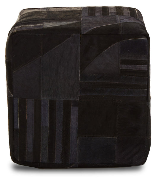 Black And Grey Deco Hair on Leather Pouffe