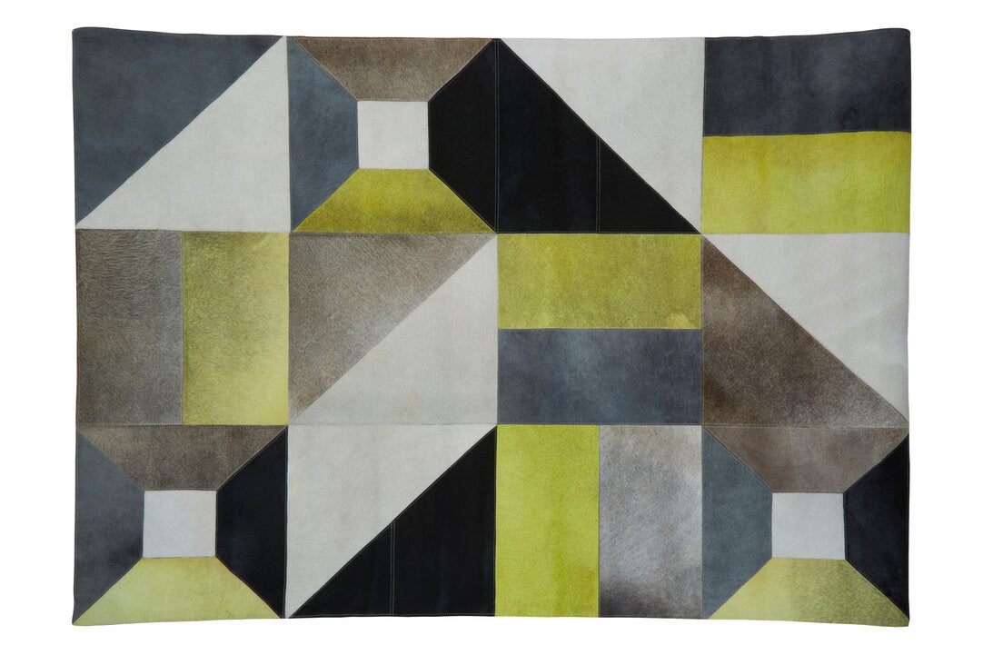Large Multi-Coloured Cowhide Hair on Leather Abstract Patchwork Rug