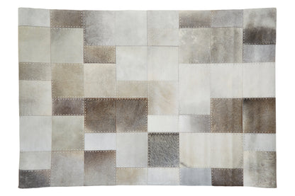 Luxury Grey Patchwork Genuine Cowhide Leather Rug