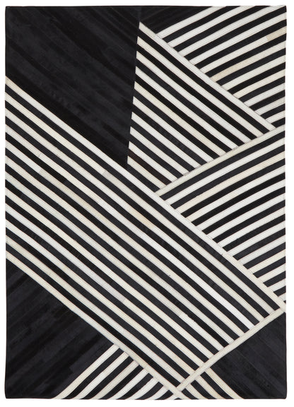 Luxury Black And White Genuine Cowhide Abstract Leather Rug