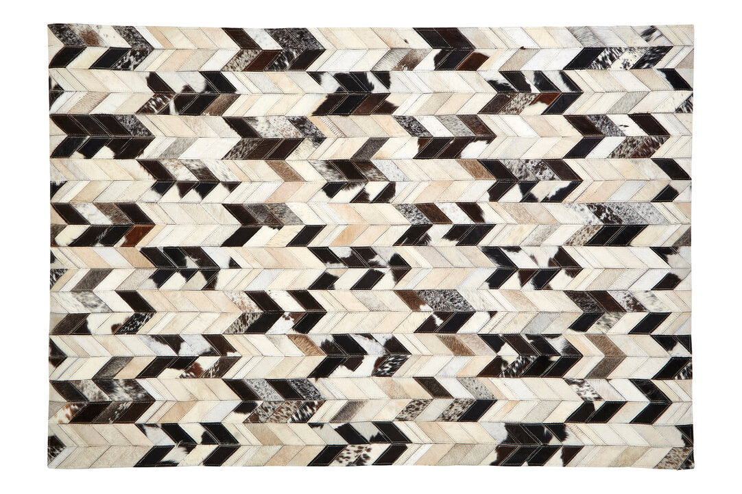 Large Cowhide Hair on Leather Chevron Patchwork Rug
