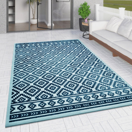 Outdoor Navy Blue and Light Blue Diamond Rug 115cm x 160cm