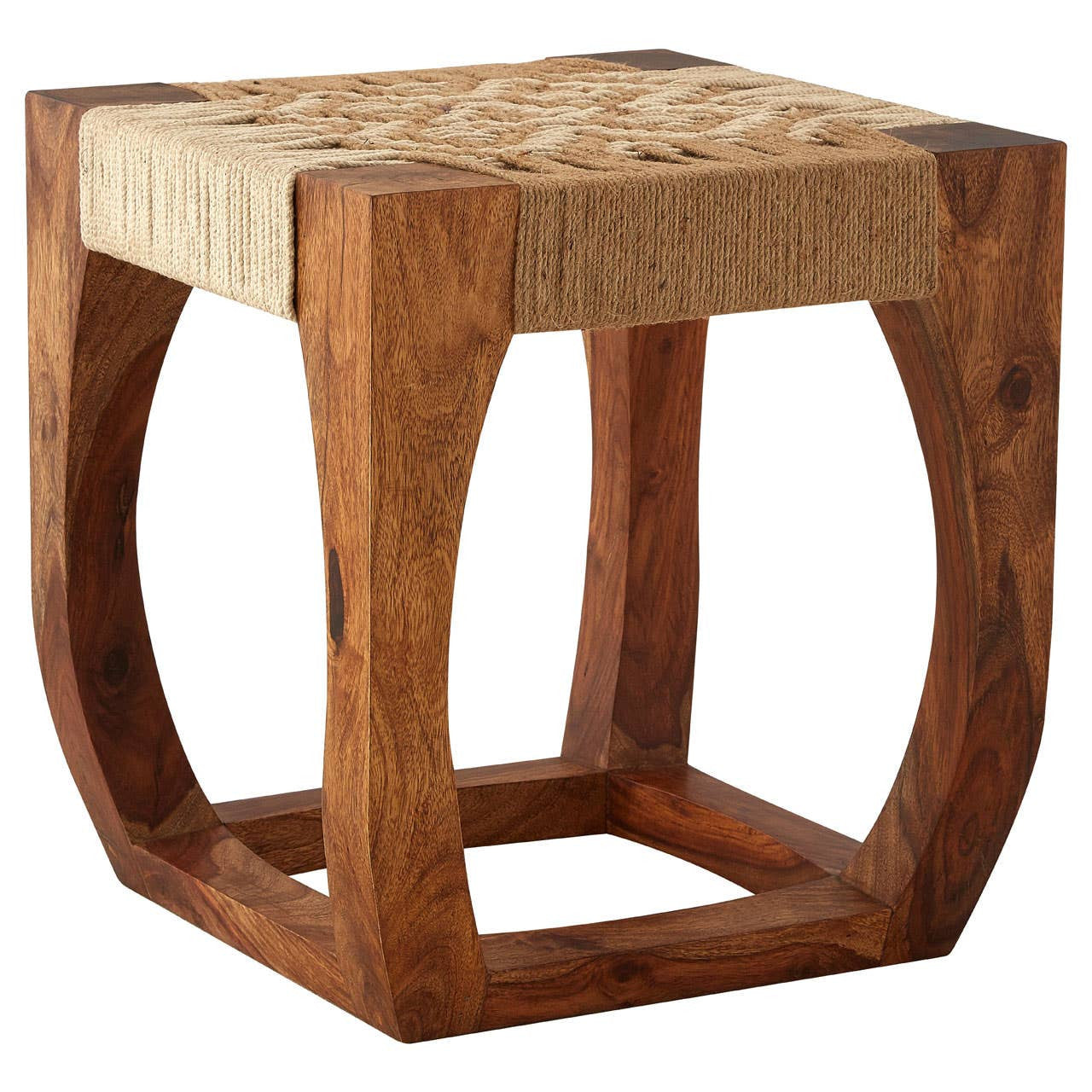 Boho Sheesham Wood And Jute Boho Stool