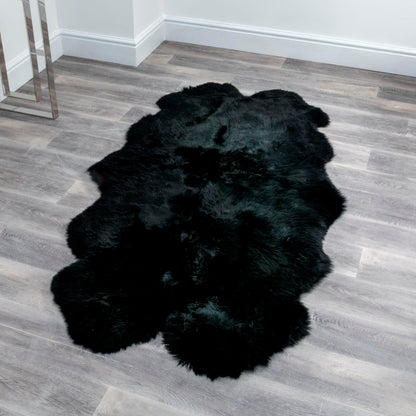 Large Black Genuine Super Soft NZ Sheepskin Rug - 4 Pelt 120cm x 240cm