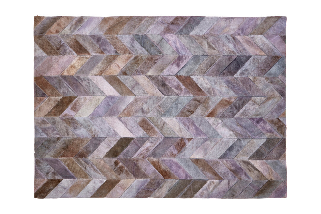 Large Cowhide Grey Hair on Leather Chevron Patchwork Rug