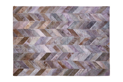 Luxury Grey Genuine Cowhide Leather Chevron Patchwork Rug