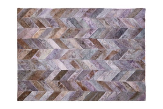 Large Cowhide Grey Hair on Leather Chevron Patchwork Rug