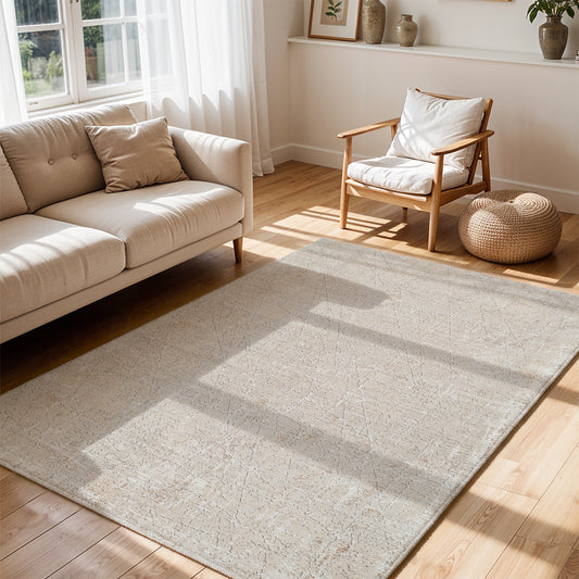 Nathan Beige Modern Abstract Fringe Rug