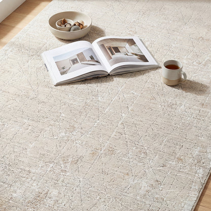 Nathan Beige Modern Abstract Fringe Rug