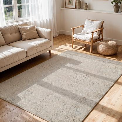 Nathan Beige Modern Geometric Fringe Rug
