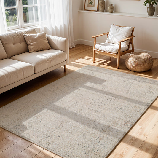 Nathan Beige Modern Geometric Fringe Rug