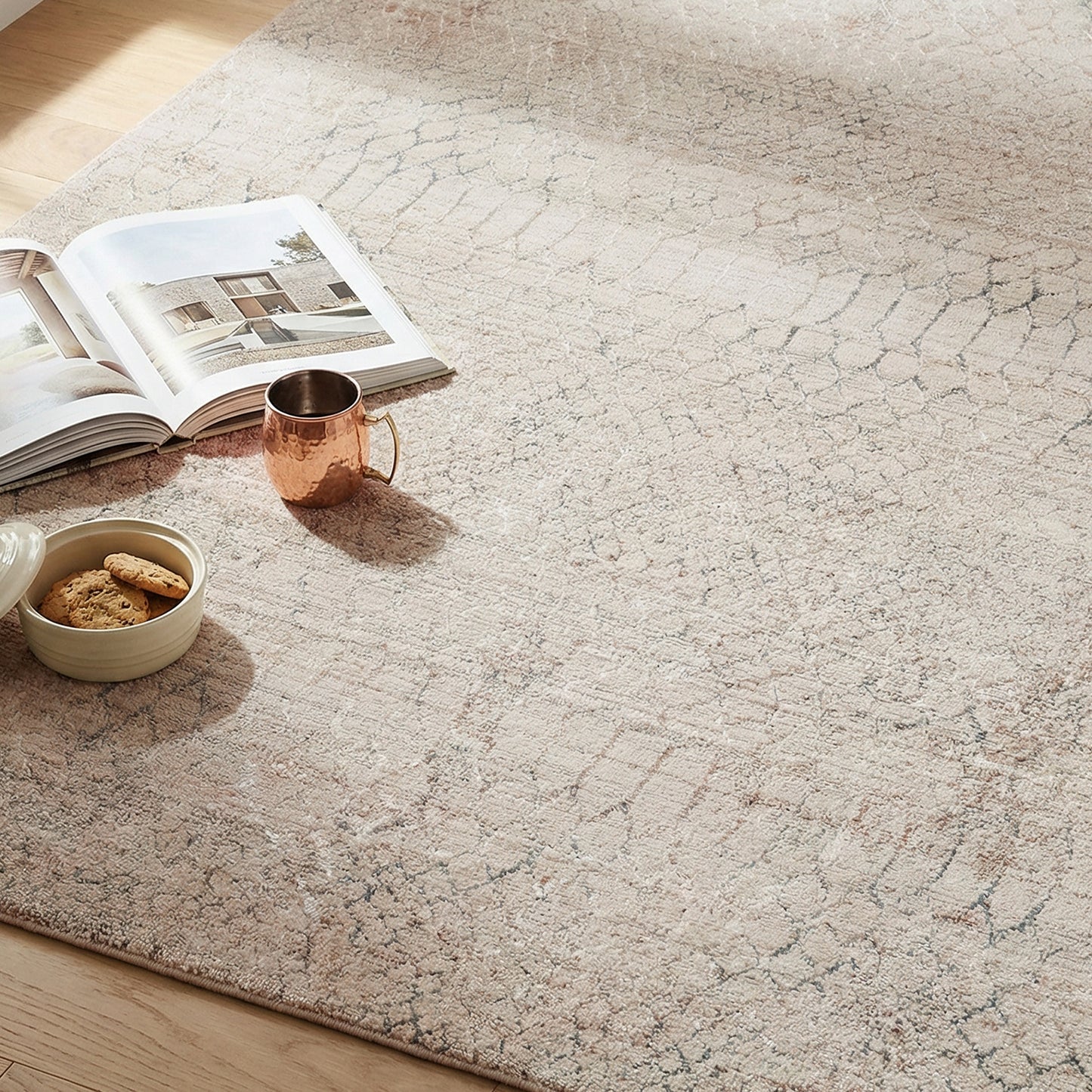 Nathan Beige Modern Geometric Fringe Rug