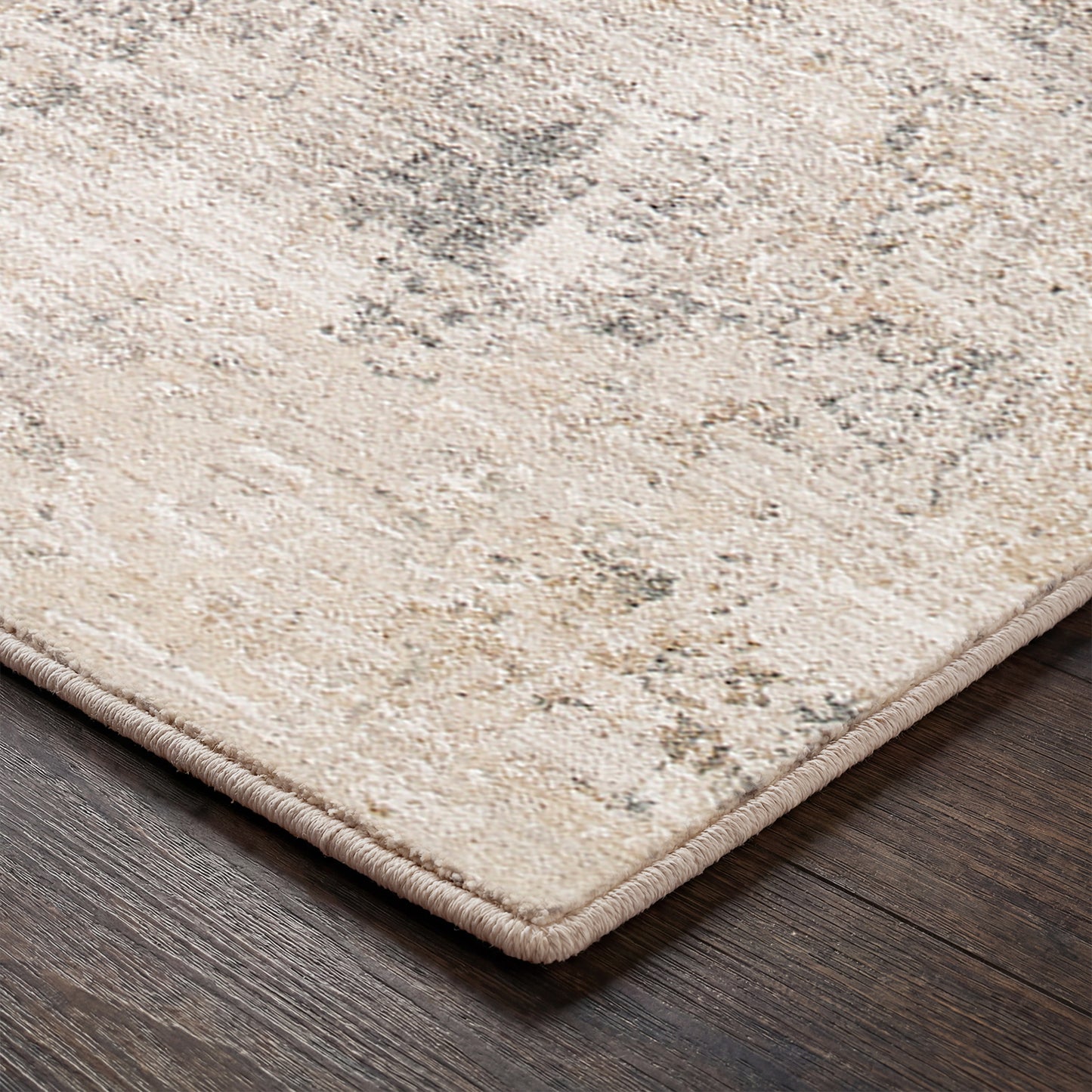 Nathan Beige Abstract Modern Marble Fringe Rug