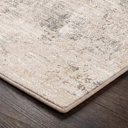 Nathan Beige Abstract Modern Marble Fringe Rug
