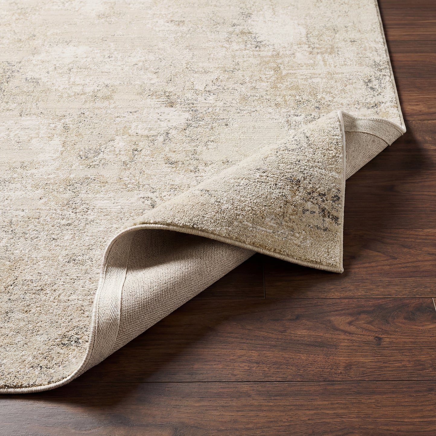 Nathan Beige Abstract Modern Marble Fringe Rug