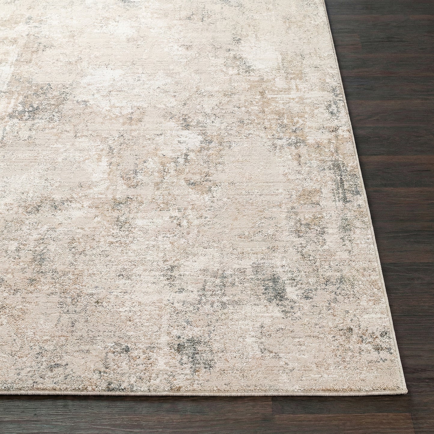 Nathan Beige Abstract Modern Marble Fringe Rug