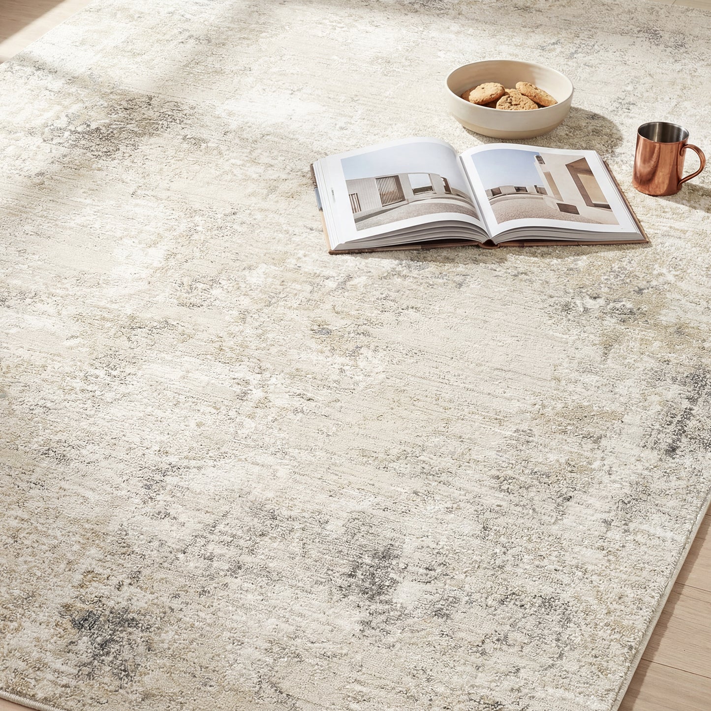 Nathan Beige Abstract Modern Marble Fringe Rug