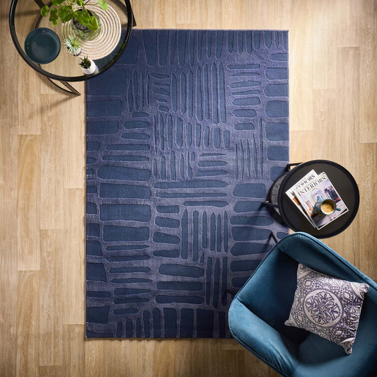 Origin Pathway Large Navy Blue Washable Rug 160cm X 230cm