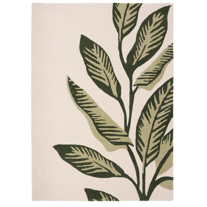 Origins Paradise Leaf Cream and Green Modern Wool Rug