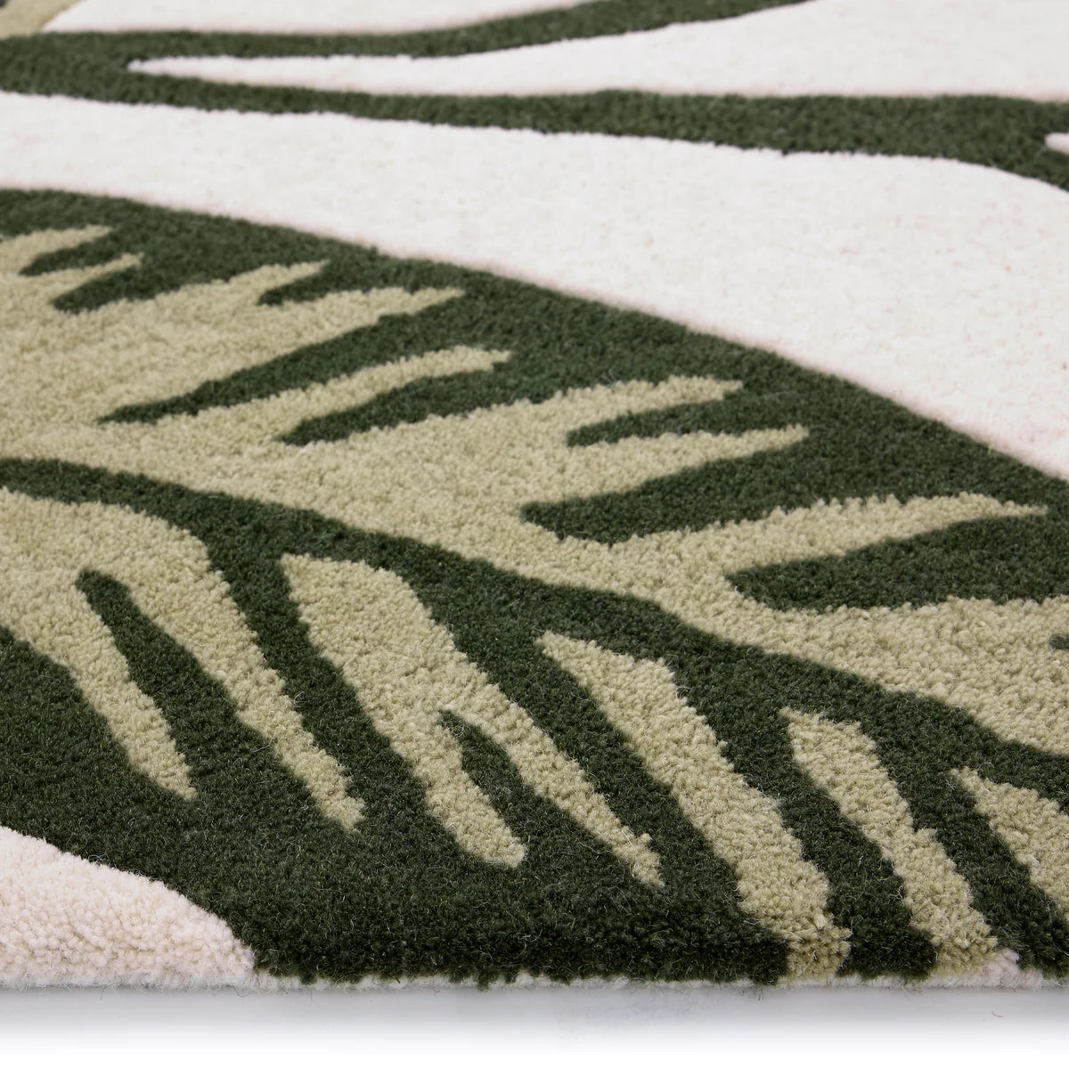 Origins Paradise Leaf Cream and Green Modern Wool Rug