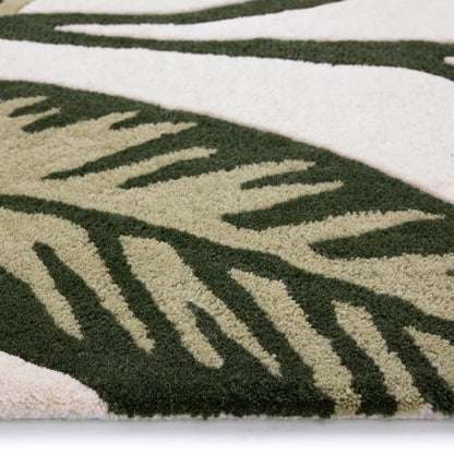 Origins Paradise Leaf Cream and Green Modern Wool Rug
