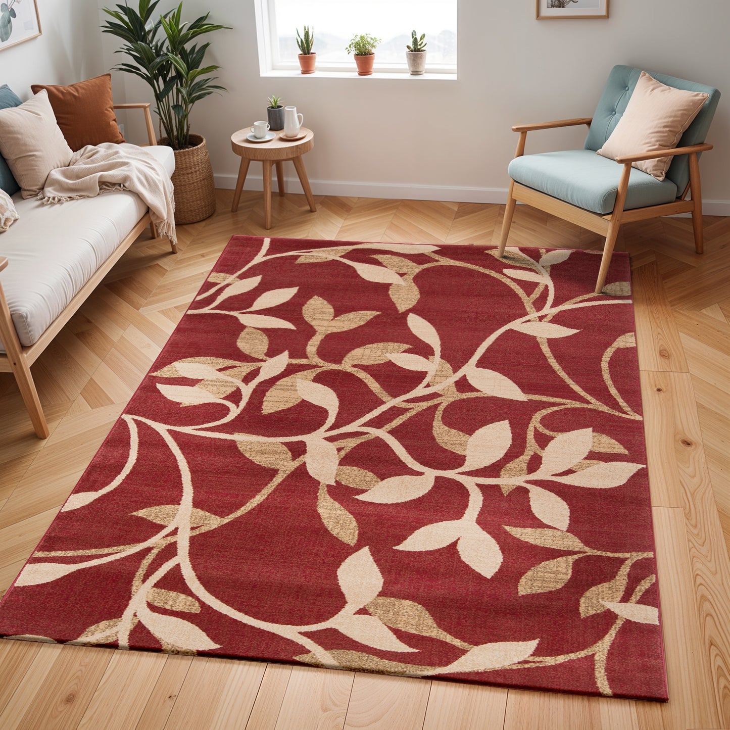 Riley Red and Beige Modern Graphic Rug