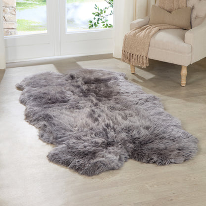 Large Grey Genuine Super Soft NZ Sheepskin Rug - 4 Pelt 120cm x 240cm