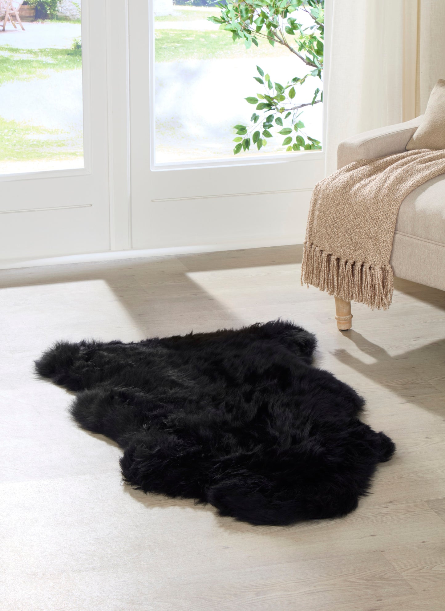Small Black Genuine Super Soft Sheepskin Rug - 60cm x 110cm-120cm