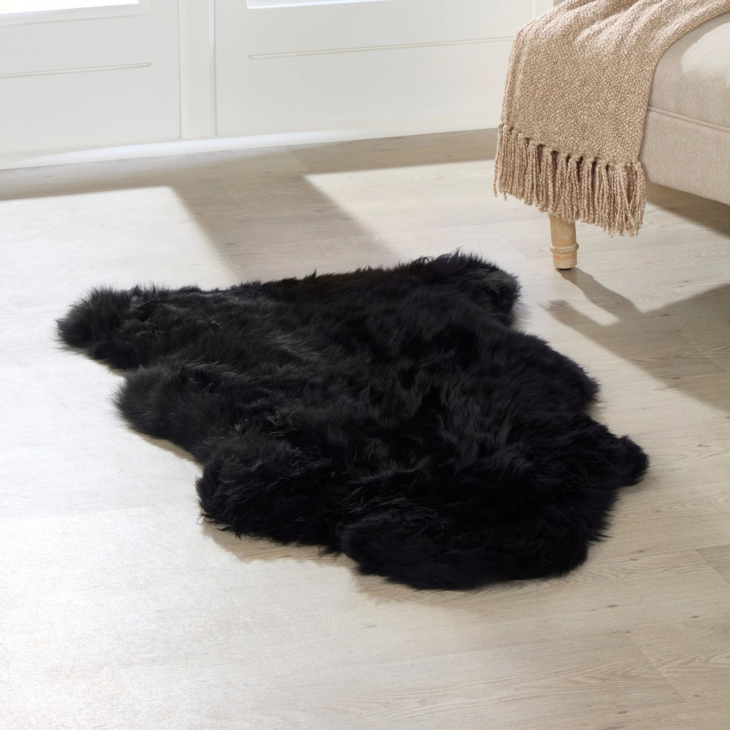 Small Black Genuine Super Soft Sheepskin Rug - 60cm x 110cm-120cm