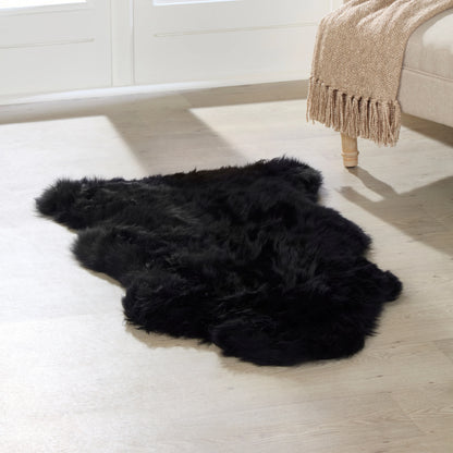 Small Black Genuine Super Soft Sheepskin Rug - 60cm x 110cm-120cm
