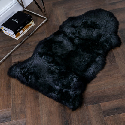 Small Black Genuine Super Soft Sheepskin Rug - 60cm x 110cm-120cm