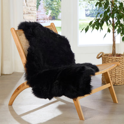 Small Black Genuine Super Soft Sheepskin Rug - 60cm x 110cm-120cm