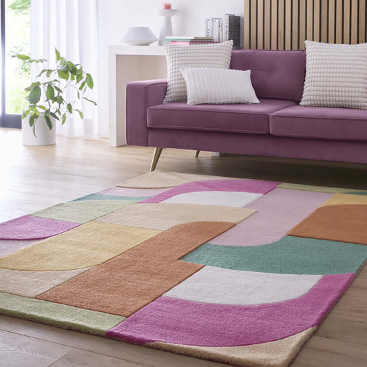 Origins Retro Deco Pink Wool Rug