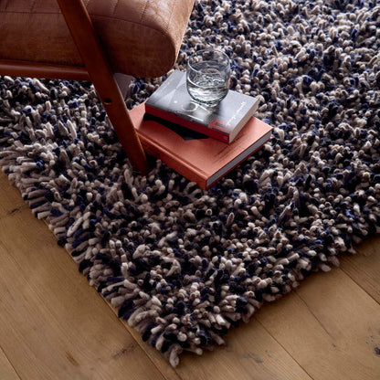 Origins Rocks Navy Blue Shaggy Pile Wool Rug