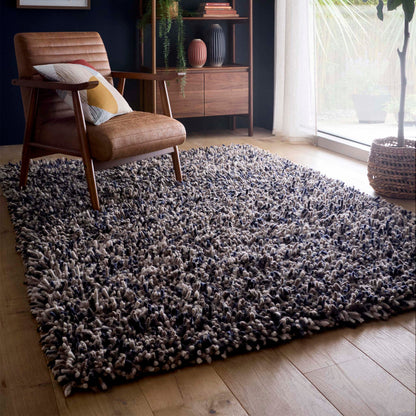 Origins Rocks Navy Blue Shaggy Pile Wool Rug