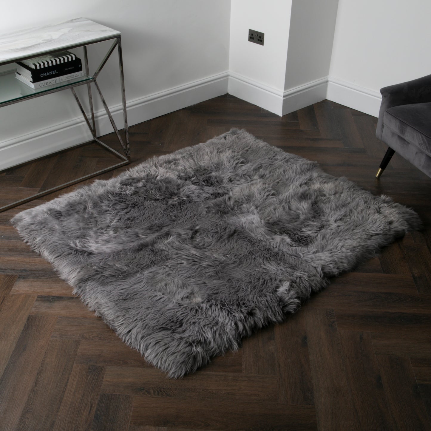 Grey Rectangular Genuine NZ Sheepskin Rug 130cm x 150cm