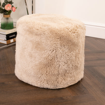 Beige Short Pile Sheepskin Pouffe