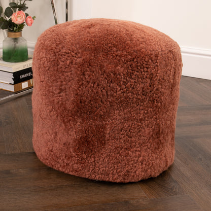 Coral Sheepskin Pouffe - short pile