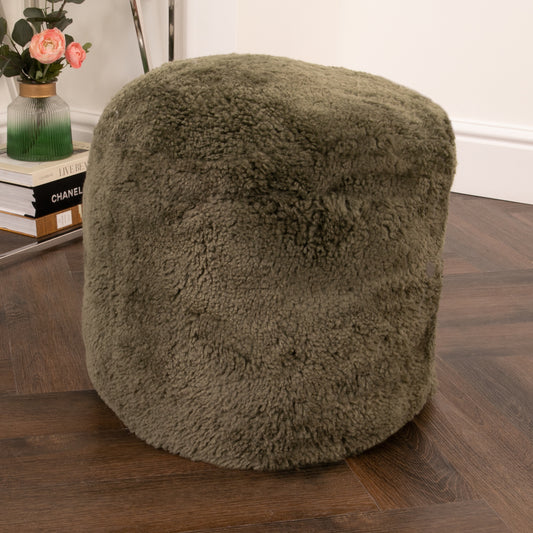 Khaki Green Sheepskin Pouffe - short pile