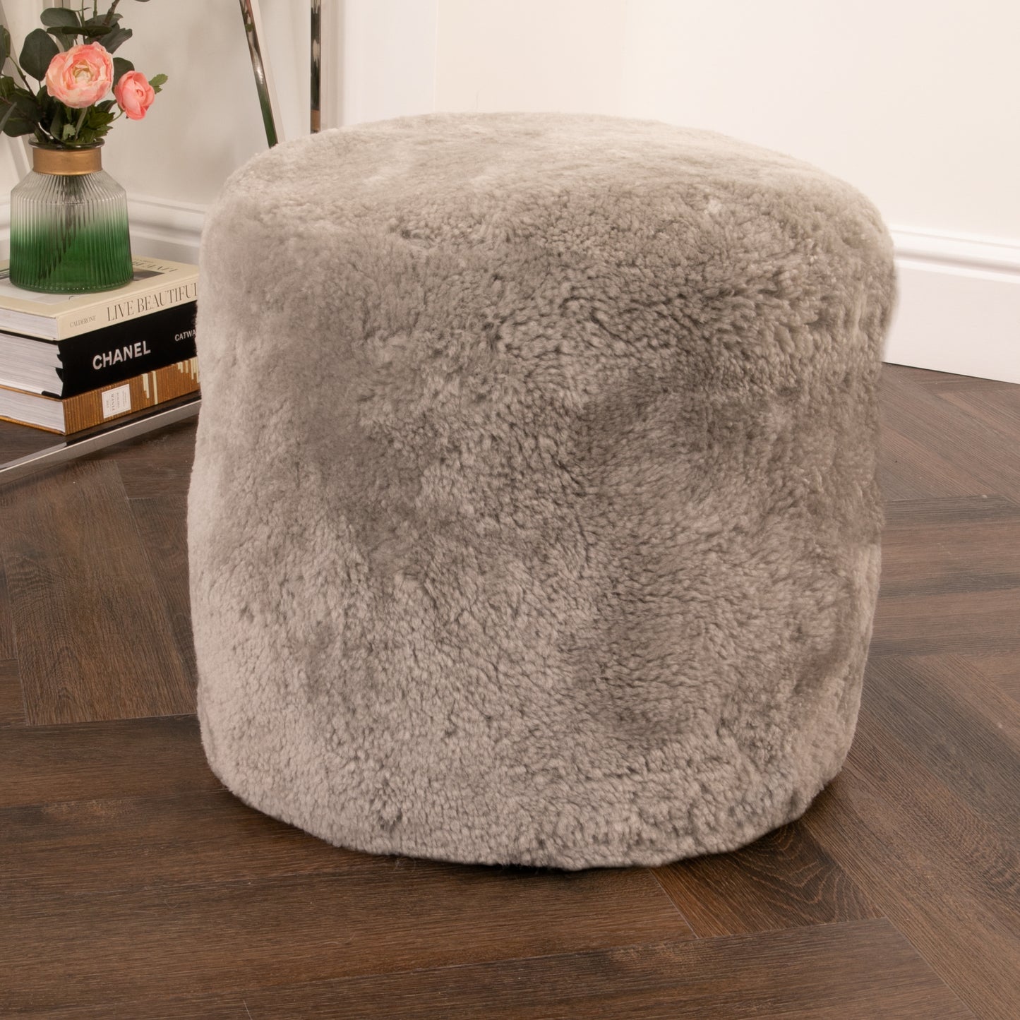 Short Pile Sheepskin Pouffe