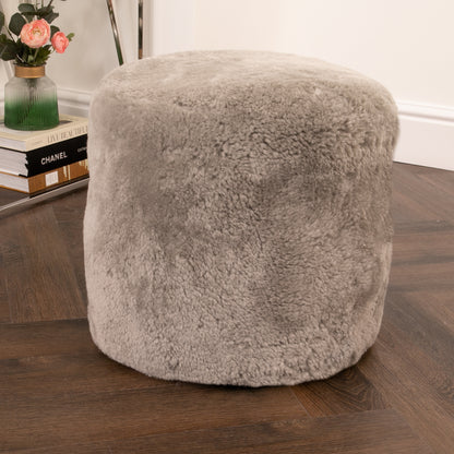 Grey Sheepskin Pouffe - Short Pile