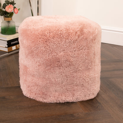 Pink Sheepskin Pouffe - short pile