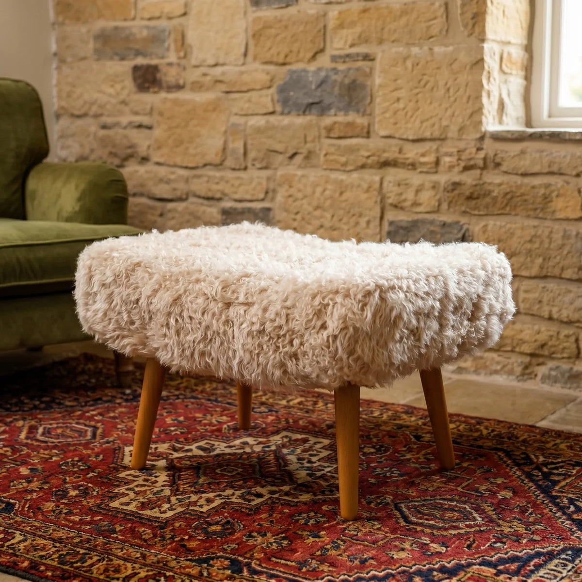 Shearling Beige Sheepskin Footstool
