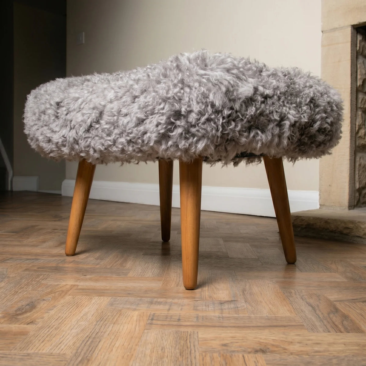Shearling Grey Sheepskin Footstool