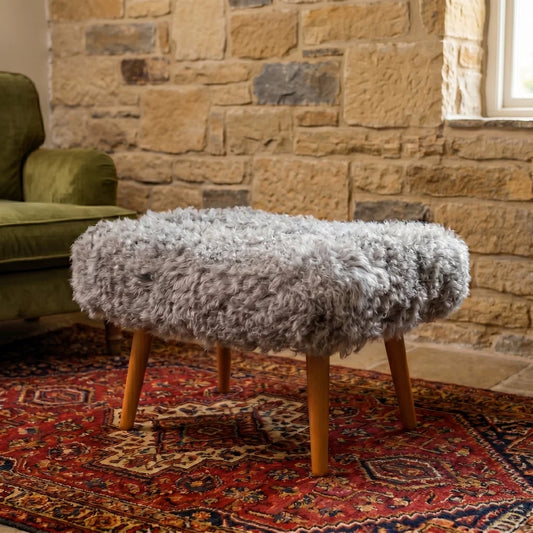 Shearling Grey Sheepskin Footstool