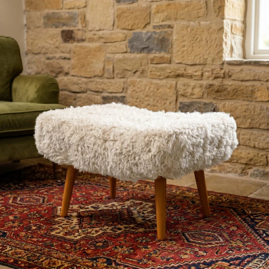 Shearling Sheepskin White Footstool