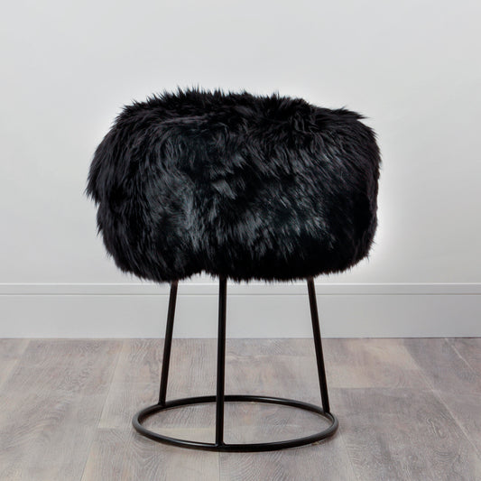 Metal Sheepskin Stool Black